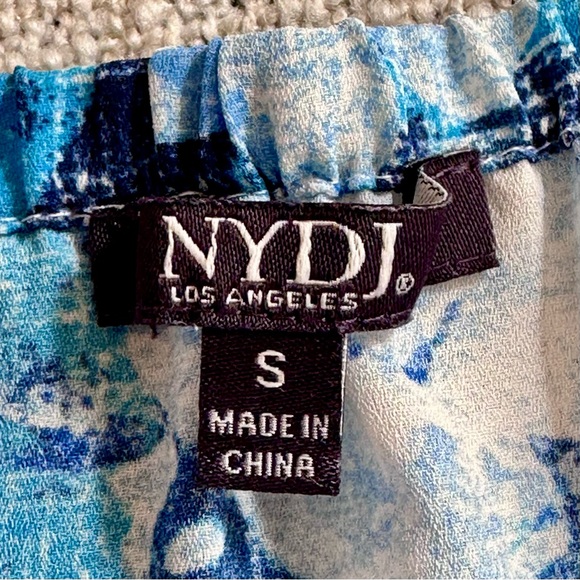 NYDJ Floral Cold Shoulder Top Blue White Ruffle Tunic Blouse Long Sleeve Women S - Picture 7 of 12